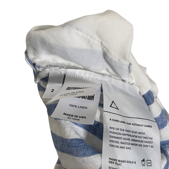 Reformation Size 2 Striped Farmer Alls Jumpsuit in Blue Conductor Stripe - Picture 7 of 10